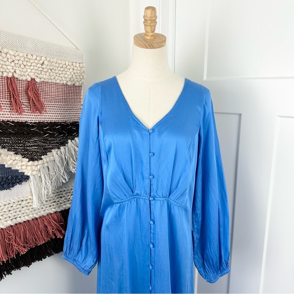 Free People Later Days Strappy Satin Midi Button Front  Dress Blue Size 10 - Picture 3 of 12